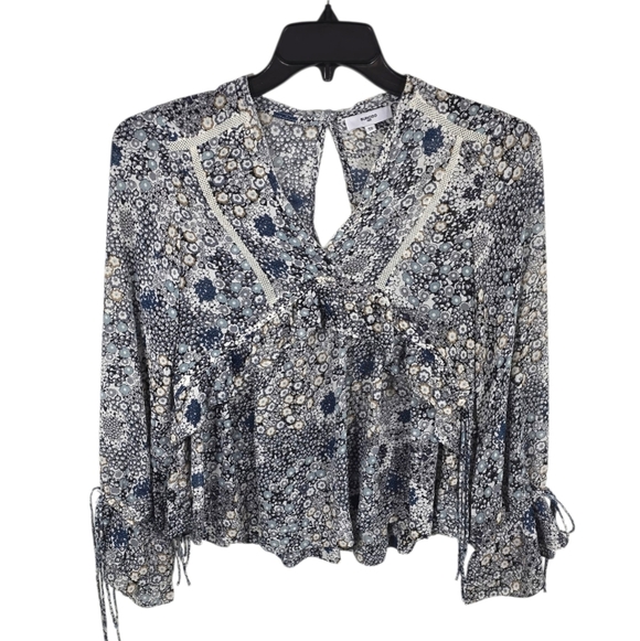 {Suncoo Paris} Blue Floral Print Blouse with Tassle Details - Size XS - Picture 4 of 17